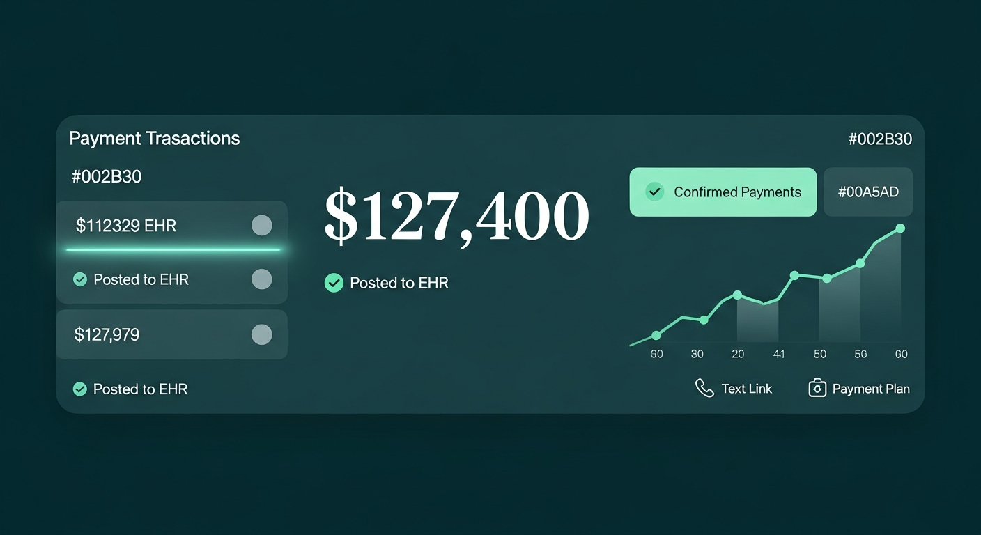Payment transactions dashboard showing payments posted to EHR